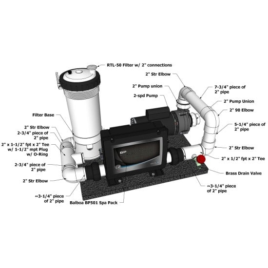 Balboa Spa System - 2 HP Pump, 5.5 Kw Heater, 50 ft