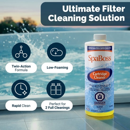 1L Cartridge Cleaner for Spa/Hot Tub filters - Remove Grease, Oil, and Scale from filters - Low Foam