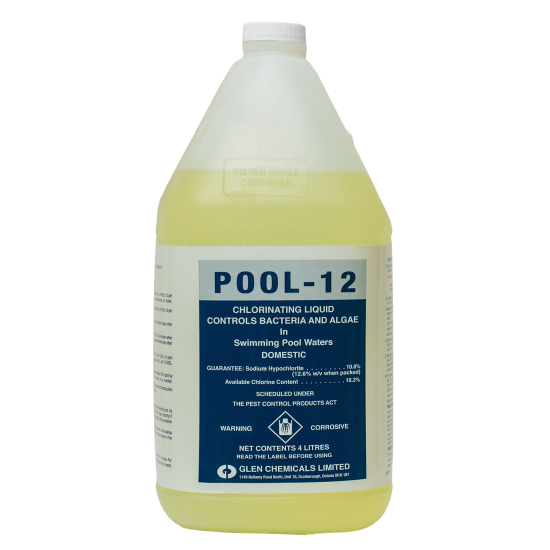 Pool-12 Chlorinating Liquid – Controls Bacteria and Algae – 4L
