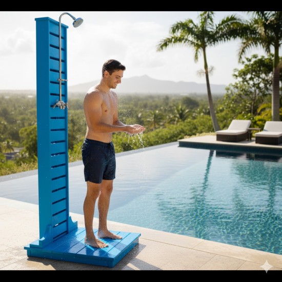 Recycled HDPE Plastic Outdoor Shower - Blue - Manufactured In Canada