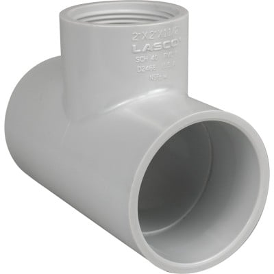 PVC Tee - 2" x 2" x 1.5" FPT - White